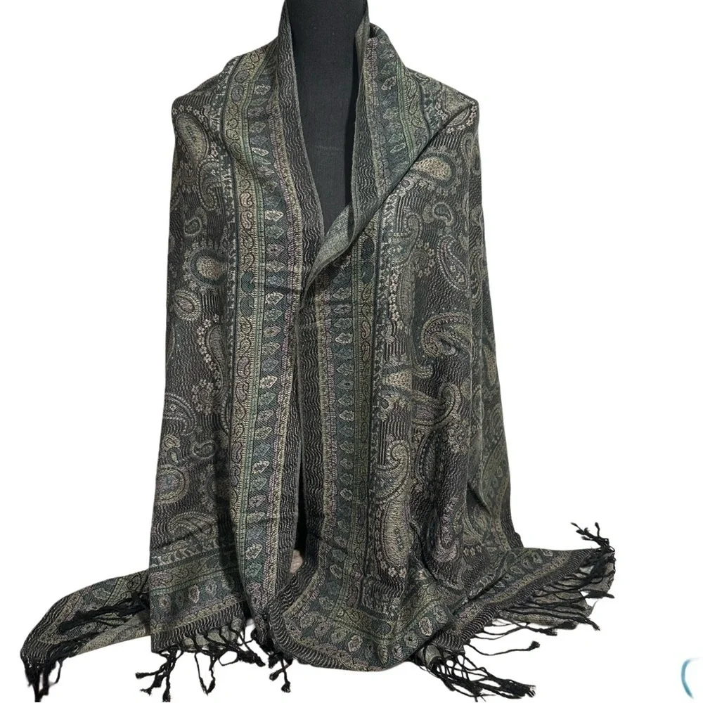 Elegant Shawl in Earthy Green- Versatile Wrap, Stole, Scarf, Veil, Soft & Cozy